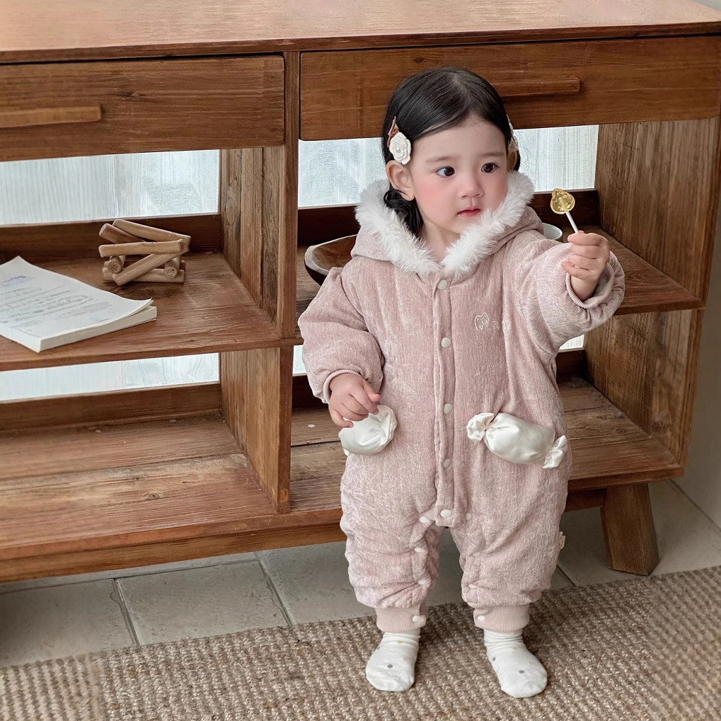 Abrigo de algodón de invierno para bebé, mamelero de caramelo tridimensional grueso estilo princesa para bebé, cien días de luna llena, chaqueta de algodón de una pieza