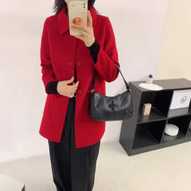 2024冬季西口澳毛混纺中长款翻领女式双面毛呢翻领百搭高品质大衣