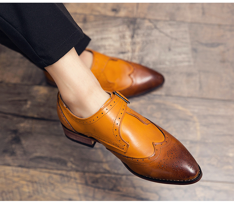 Chaussures Derby classiques pour hommes, chaussures en cuir à blocs de couleurs, chaussures de mariage, nouvelle mode_voghion.com