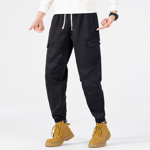 Japanese-style camouflage work pants for men, autumn new trendy brand all-match ankle-tight pants, high-street edgy and cool casual trousers.