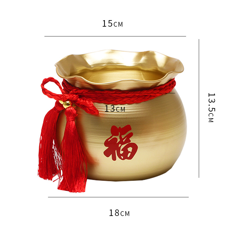 2025 bolsa de dinero de metal, cubo de bendición, cornucopia, maceta de arreglos florales de Nochevieja, material decorativo