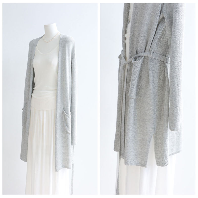 Light and Airy Tencel Linen Mid-Length Cardigan, Casual Buttonless Belt Shawl, Spring and Summer Long-Sleeve Air Conditioning Shirt, Sun Protection for Women