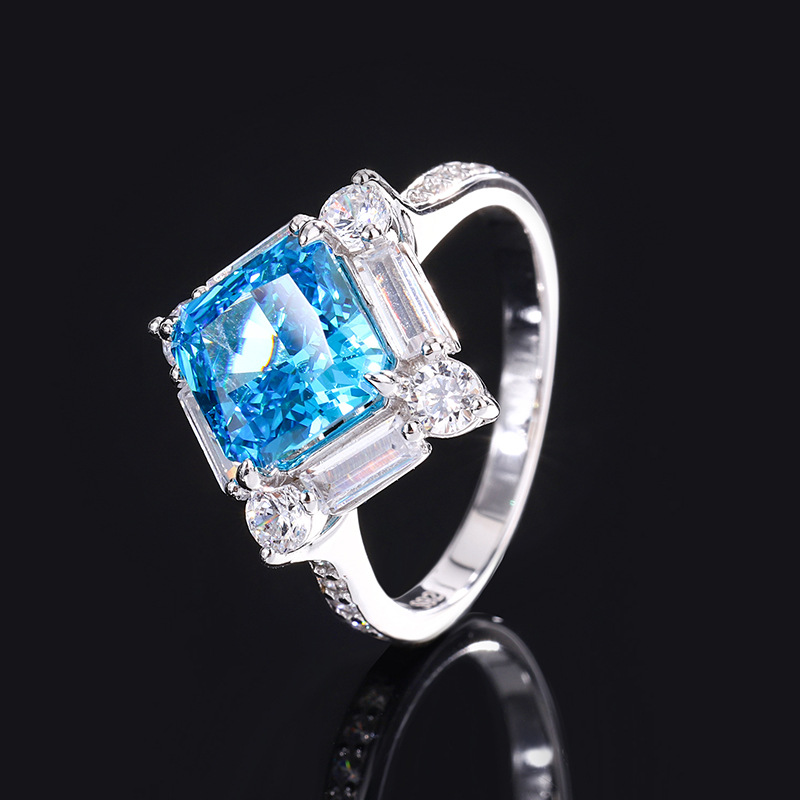 Zhuang Sheng joyería S925 plata de alto carbono diamante aguamarina princesa cuadrado diamante traje mujer principal piedra 8*8-7*7
