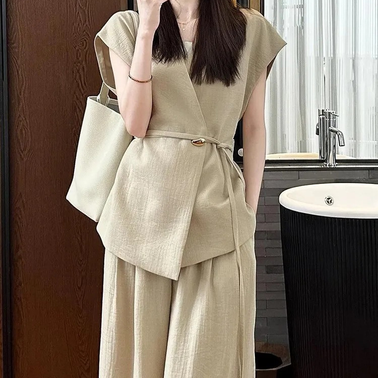 2025年超人気サマードレス、女性向けのスマートでエレガントなハイエンドの小さな香りのカーキベストプロフェッショナルスーツパンツの完全なセット|undefined