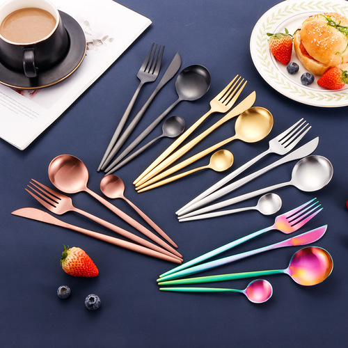 Cross-border stainless steel tableware Portuguese spoon fork set sanding round spoon coffee spoon dining set steak knife fork