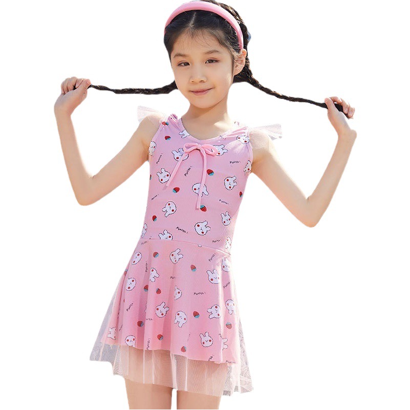 Traje de baño para niños de una pieza de dibujos animados de malla impresa para niñas traje de baño lindo de Corea del Sur pequeña princesa INS traje de baño