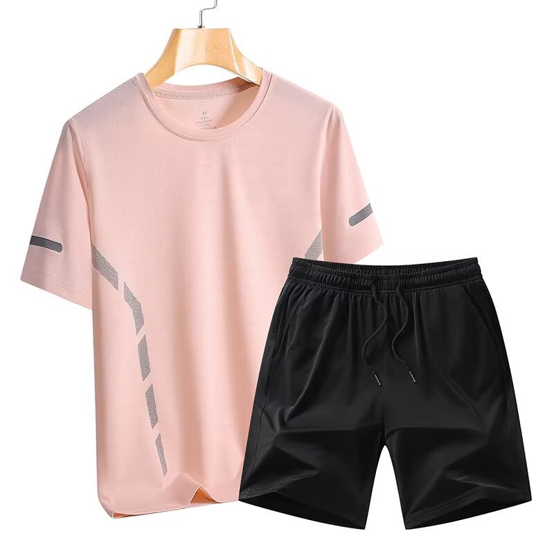 Hielo camiseta delgada hombre y mujer secado rápido correr mangas cortas alta elástica juego deportivo de hielo transpirable dos piezas fabricante de chaqueta superior
