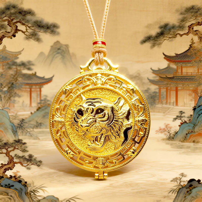 Tiger head pendant, hollow design, Chinese style, openable, modern Chinese necklace pendant, wholesale available for spring 2026.