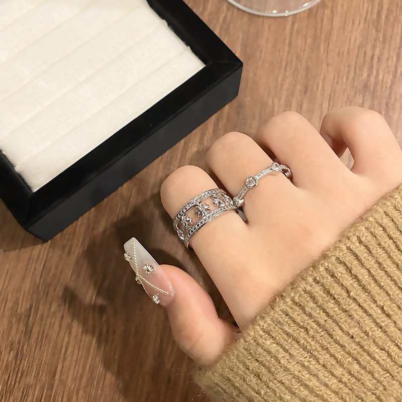 簡約復古個性鏤空芒星十字架愛心戒指女日常百搭獨特ins食指戒潮