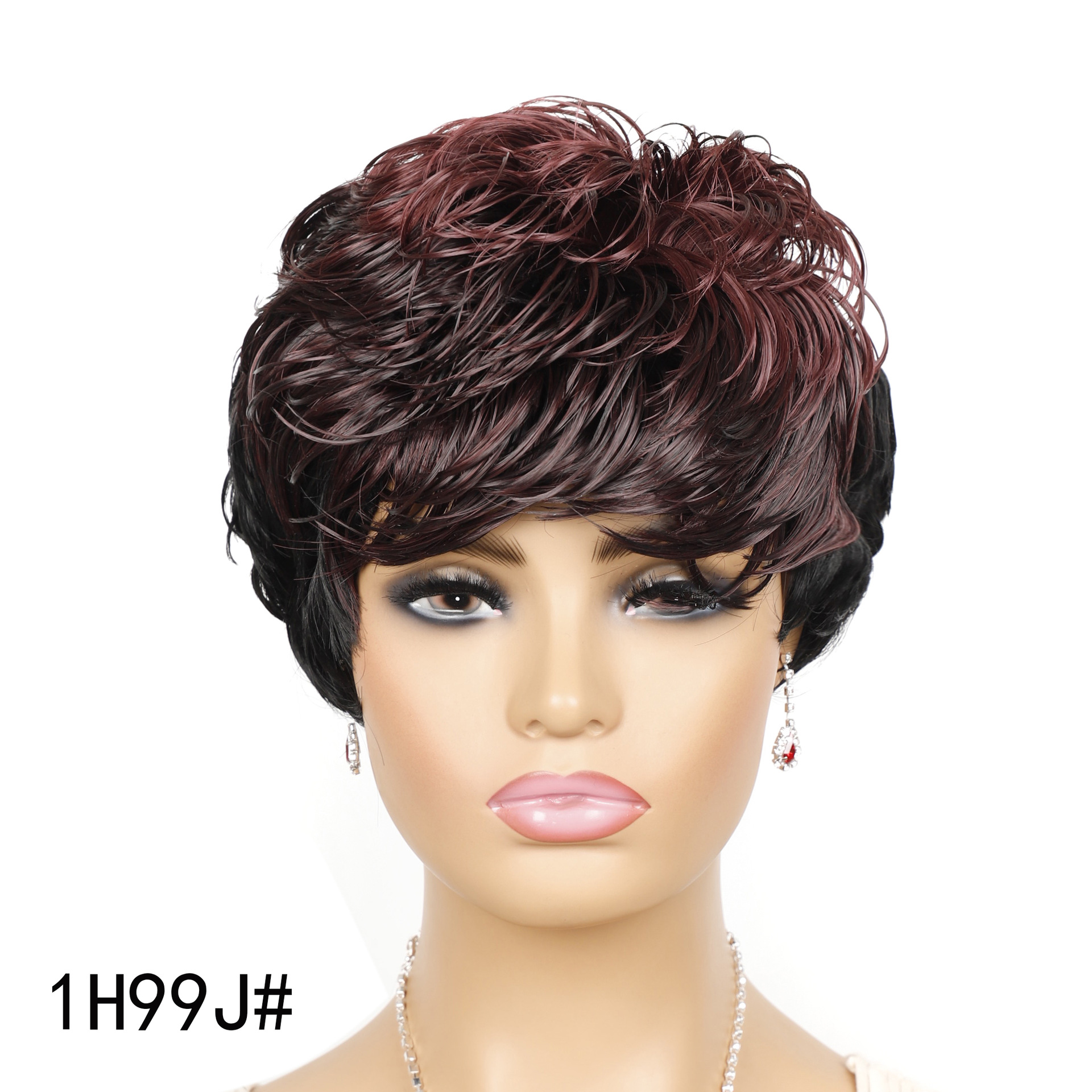 Synthetic wig Short dyed curly hair with colorful bangs women's short headband_voghion.com