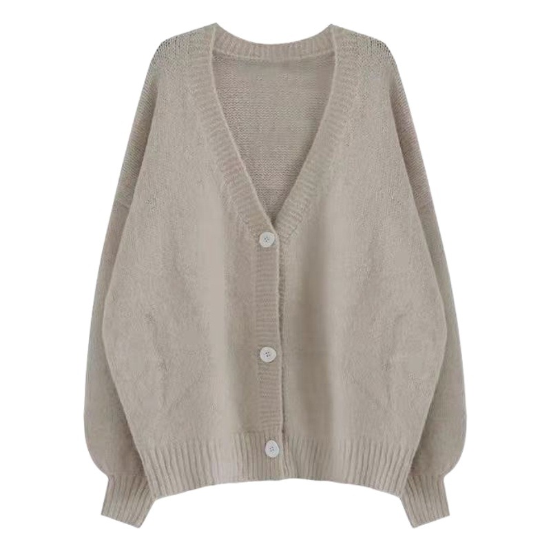 2026年韓国版大サイズソフトで柔らかいシングルボタン黒セーターニットルーズカーディガンレディース春秋無地長袖ジャケット