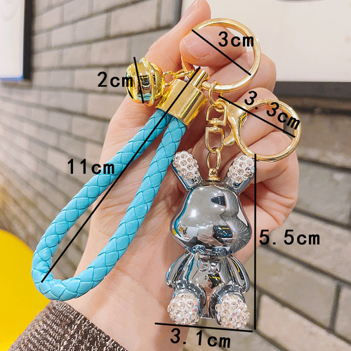 Exquisite metallic doll electroplated dot diamond BV braided rope bow tie rabbit keychain women's bag pendant gift wholesale