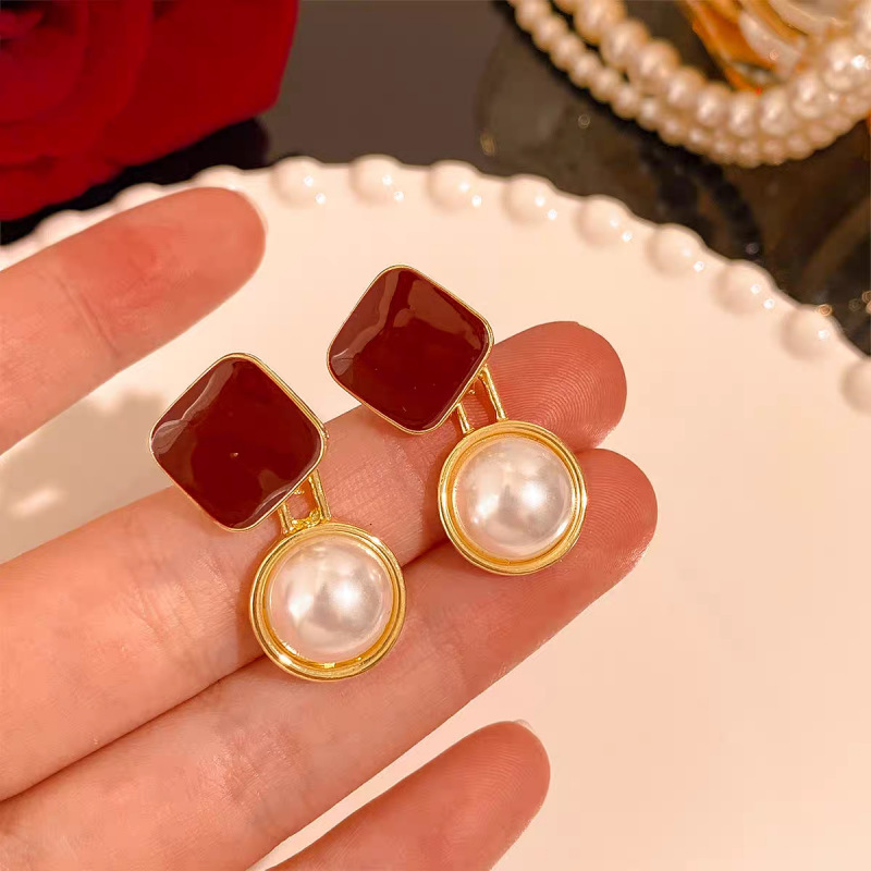 Square burgundy fashionable elegant geometric capacious earrings…