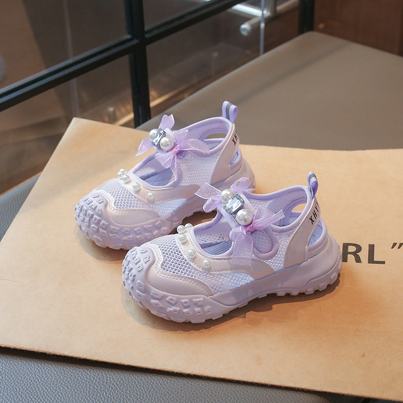 Zapatos casuales transpirables de malla para niños 2026 verano sandalias deportivas para niñas arco de perlas zapatos de princesa de moda image 3