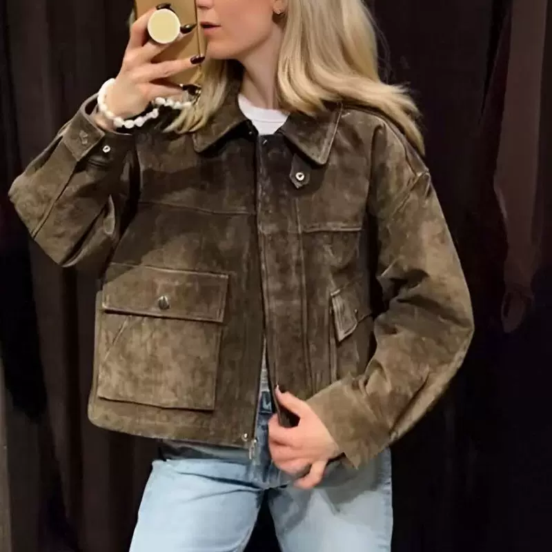 2025秋季亚马逊跨境外贸新款纯色宽松百搭立领短款街头风夹克外套