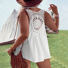 2024亚马逊跨境大码女装度假风吊带背心夏季新款爆款花边拼接上衣