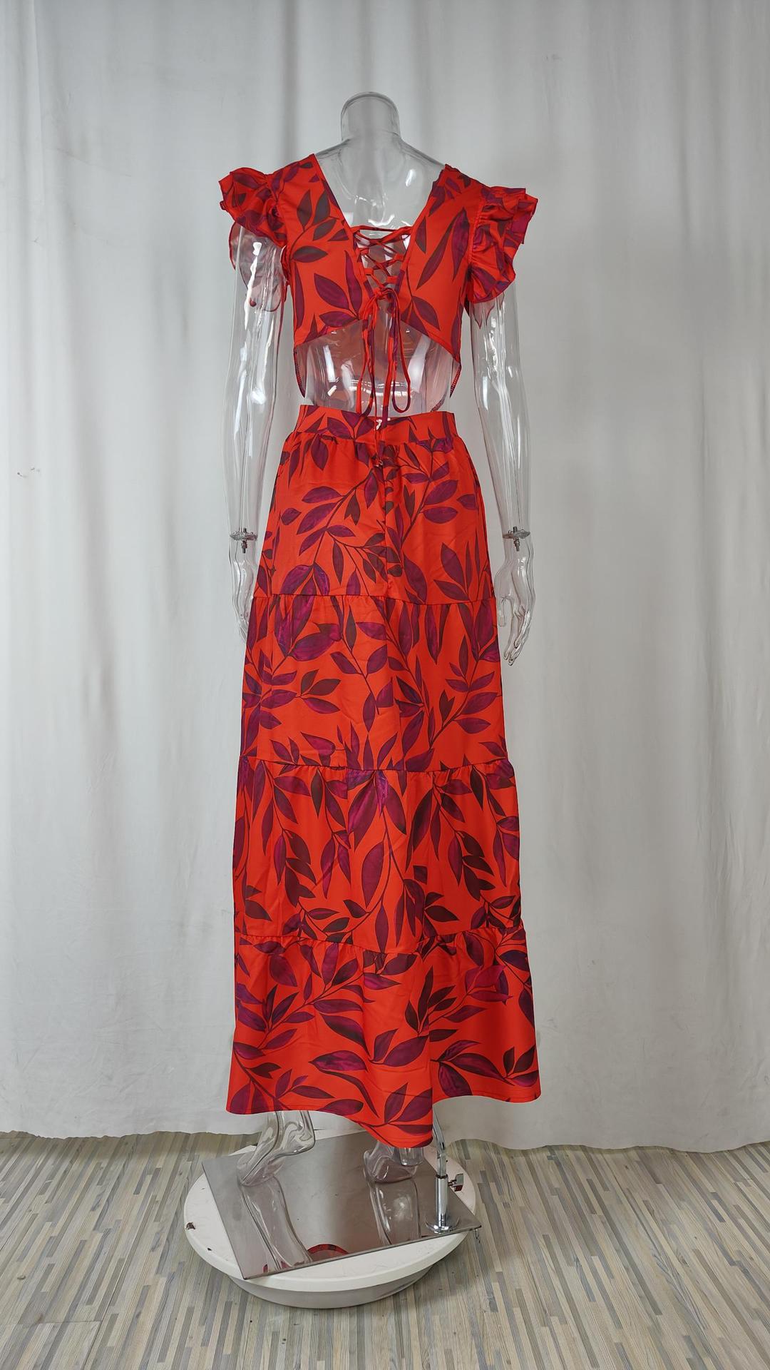 Summer Season Wholesale Women's Simple Style Ruffles Flower Travel Round Neck Short Sleeve Sheath Dress