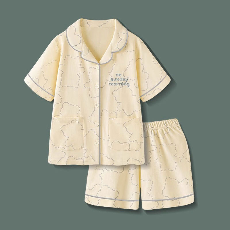 [Designer Series] Pajamas Women's Summer Thin Short-sleeved Shorts suit New Cardigan Cotton Women's Home Clothes