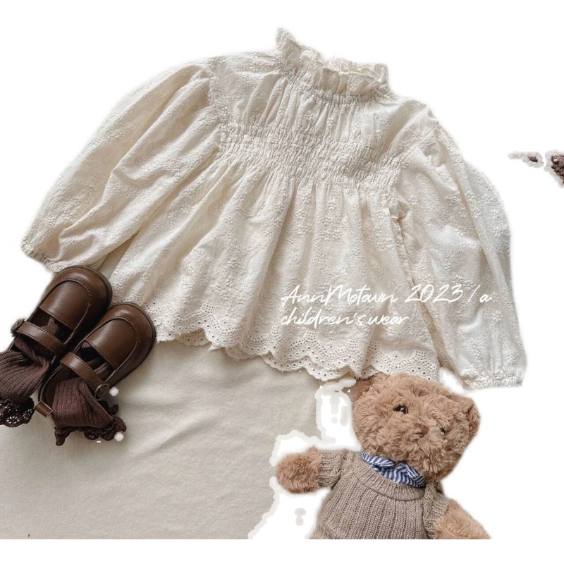 Estrella redonda para niños 2024 primavera y otoño nuevos ins Corea del Sur ropa para niños camisa de muñeca de encaje para niñas camisa de flores para niños