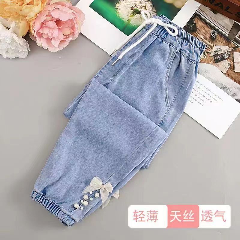 跨境女童裤子夏款薄款儿童夏季新款潮范宽松洋派天丝水洗牛仔裤防