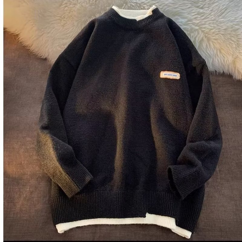 Pull à capuche en tricot de couleur unie polyvalent à col rond pour garçons, automne et hiver, nouveau style, marque tendance_voghion.com