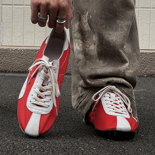 De Xun Shoes Forrest Gump Shoes Trendy Classic Casual Flat Retro Soft Sole Sneakers Couple Style 25385 Red-J