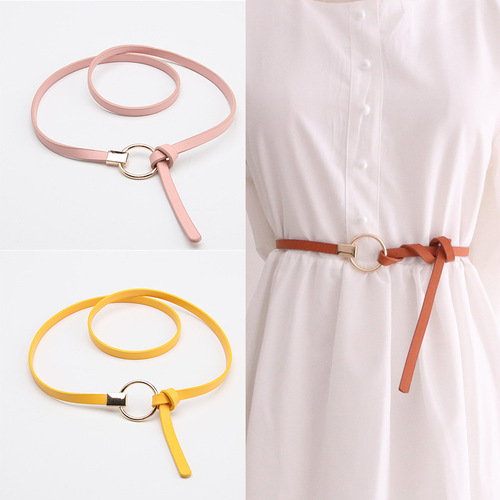 New Korean Style Slim Waist Belt with Cardigan Dress, Decorative Knot Small Belt, Versatile Women's Round Button Belt