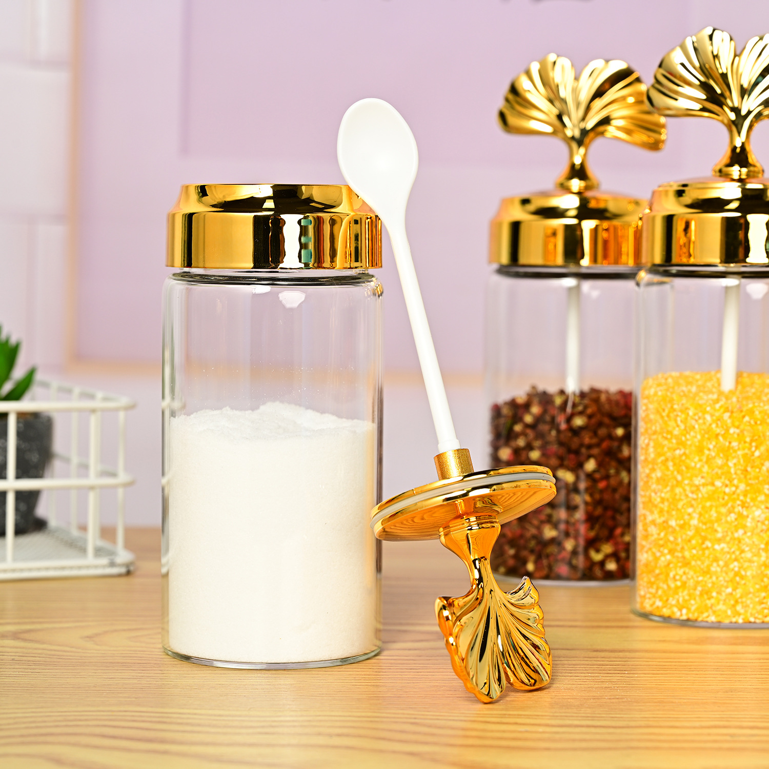 Jujiajia condimento tarro de vidrio frasco de sal cocina hogar condimento botella sal msg condimento caja combinación traje