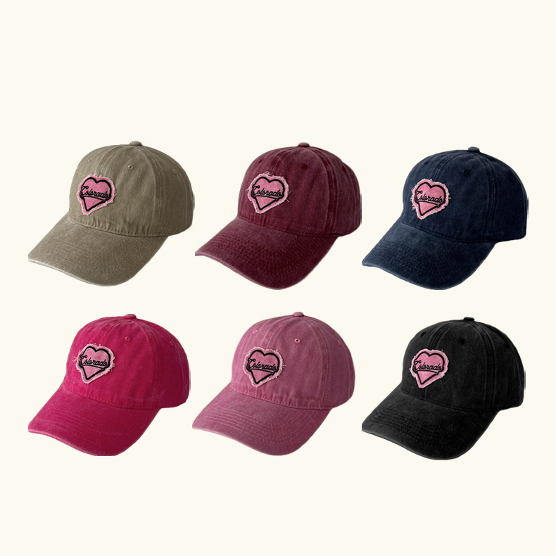 Summer and Spring Thin Hat for Girls with Love Patch, New Sweet and Cool Y2K Duckbill Hat, Hot Girl Washed Black Baseball Cap for Men
