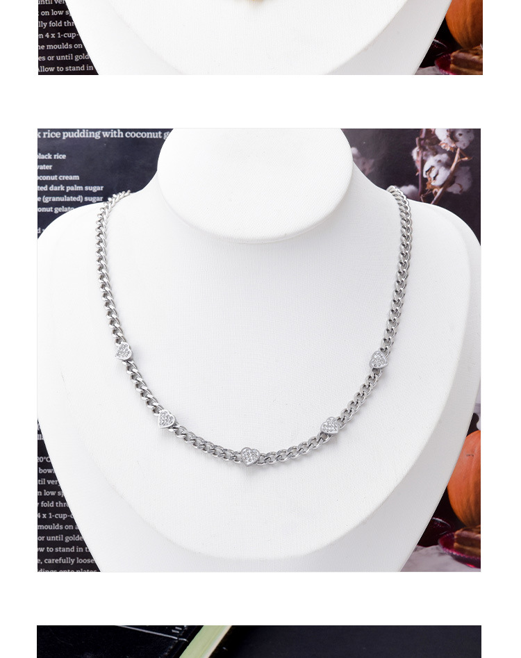 Fashion Heart Shape Titanium Steel Gold Plated Rhinestones Bracelets Necklace 1 Piece display picture 1