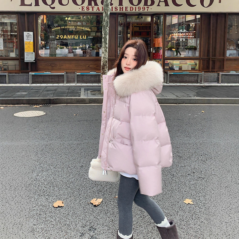 Champs Song Large Fur Collar down Jacket Women's Winter 2025 New Hooded White Duck down Fox Fur Hooded Short Jacket