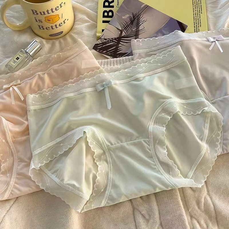 Summer Ice Silk Underwear Women's Thin Mid-waist Traceless Breathable Sexy Girls Japanese Student Briefs