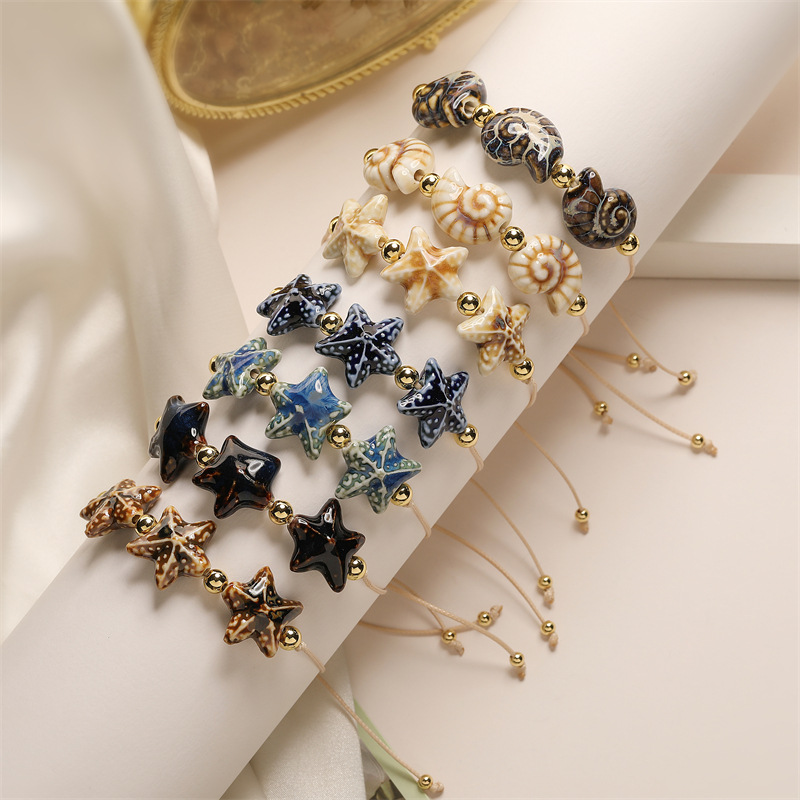 Comercio exterior Europa y América TEMU estrella de mar pulsera de cuentas de cerámica niña todo fósforo pulsera de cuentas pequeña joyería fabricante spot al por mayor