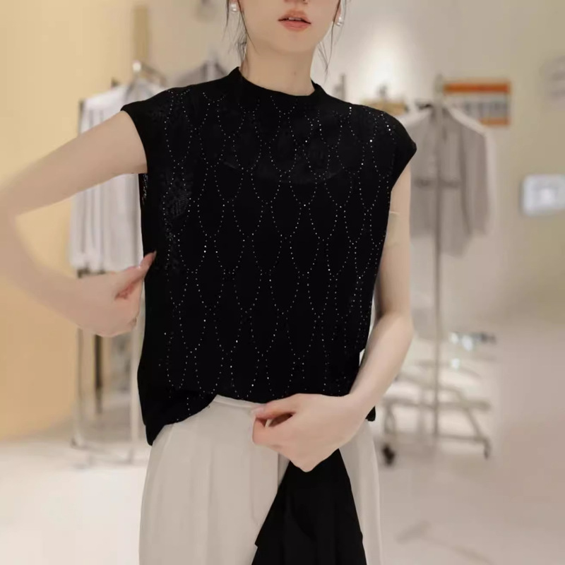 Gouhua Hollow-out Design Sense All-match Round Neck Pullover Sweater Slimming Loose Sleeveless Vest Fashion Top