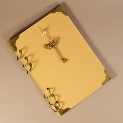 【Retro Kraft Paper Cover with Key Pendant】A4 A5 Detachable Ring Binder Shell Hole Punching Ring Notebook