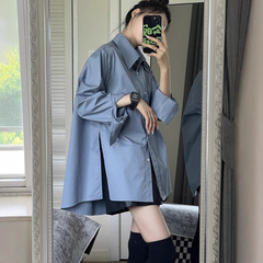 YCCCCC ヘイズブルー カジュアル 長袖シャツ レディース ゆったり ラフスタイル 春 重ね着 おしゃれトップス 日韓風 カジュアル