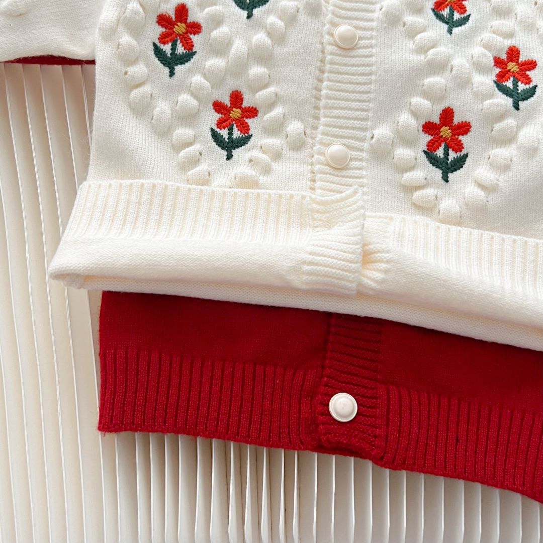 JINYONG Kinderpullover Neue koreanische Ausgabe Western Sweet bestickte Blume 3D Ball Strickmantel für Mädchen_voghion.com