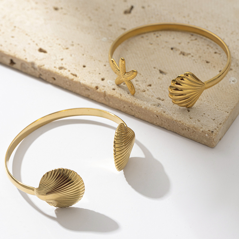 Tina 18k oro vacaciones de playa de acero inoxidable pulsera de alta calidad conchas abiertas ins joyas de acero de titanio