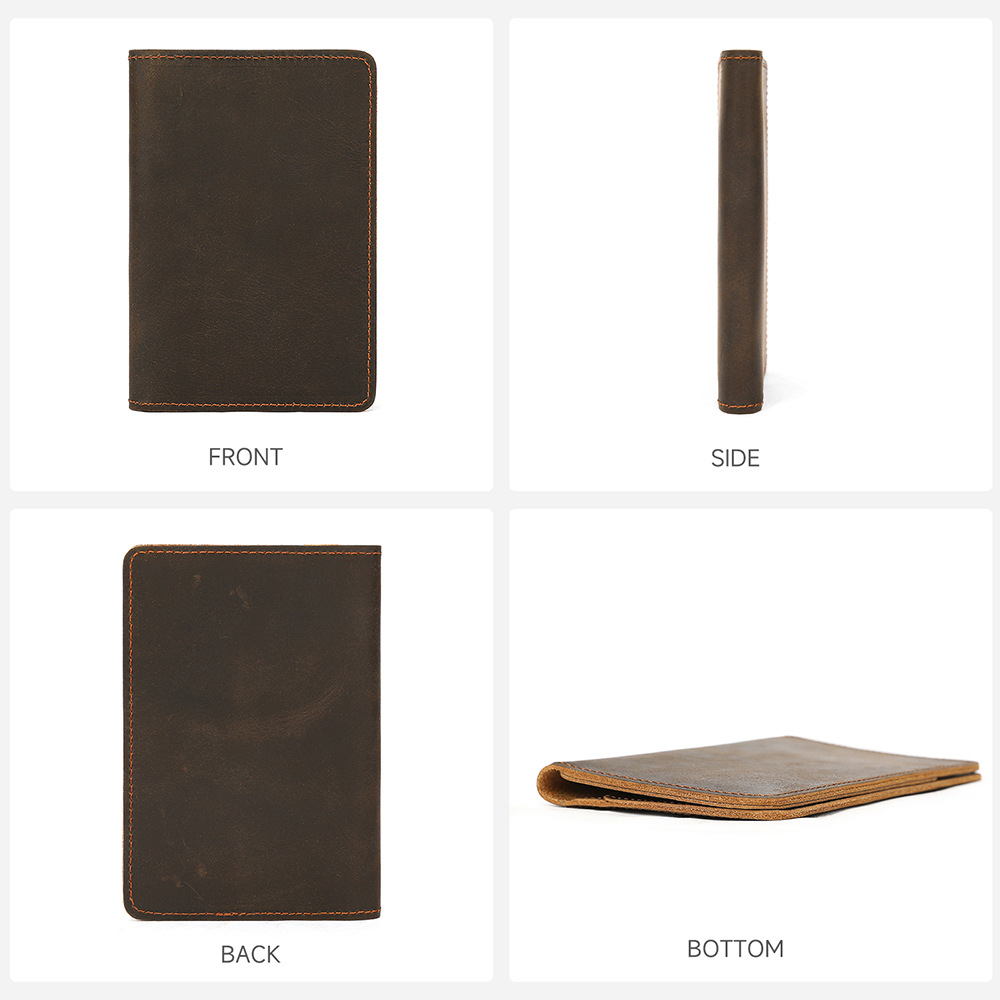 Ví card holder nam da bò mỏng đựng hộ chiếu và thẻ đa năng — Màu nâu sẫm, màu nâu