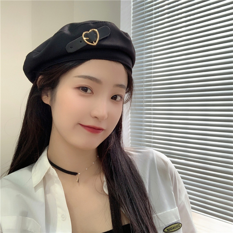 Snapped By Love ~ Black Sweet Metal Beret For Women, Summer Breathable Retro Elegant Temperament Painter Hat Trend_voghion.com