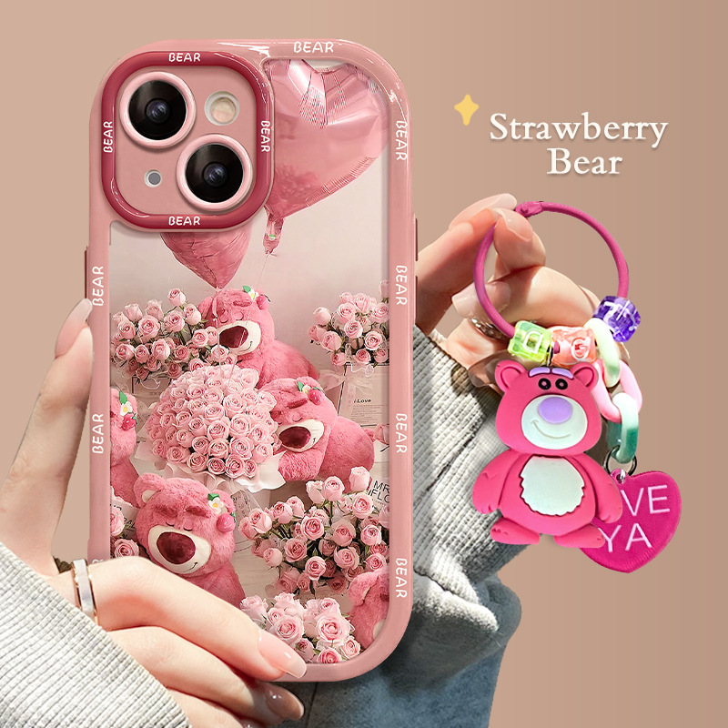 Suitable for Apple 14 phone case iPhone13pro high-grade silicone 12/11 cute rose pink bear pendant xs Suitable for Apple 14 phone case iPhone13pro high-grade silicone 12/11 cute rose pink bear pendant xs
