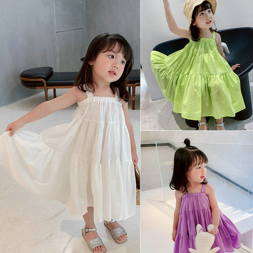 Girls Dress Summer Dress Fashionable Children's 2024 Spring and Summer Korean Version Children's Clothes Cake Princess Children's Suspender Skirt