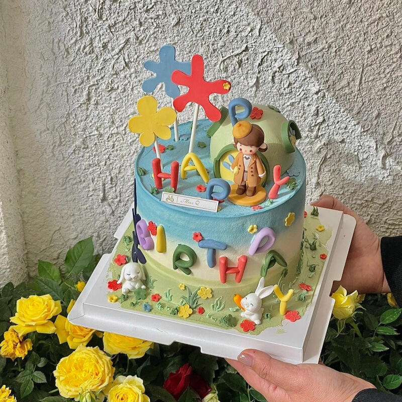 ネット紅ins女神春遊誕生日ケーキ装飾ソフトコートの女の子がカラーアルファベットを飾ってプラグインを焼く|undefined