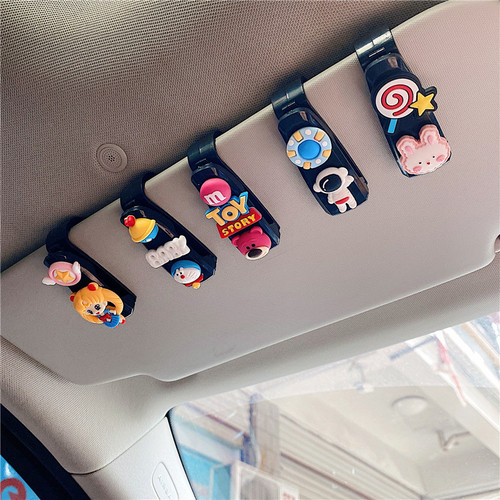 Car sun visor storage clip multifunctional cartoon car glasses clip car sunglasses holder card clip