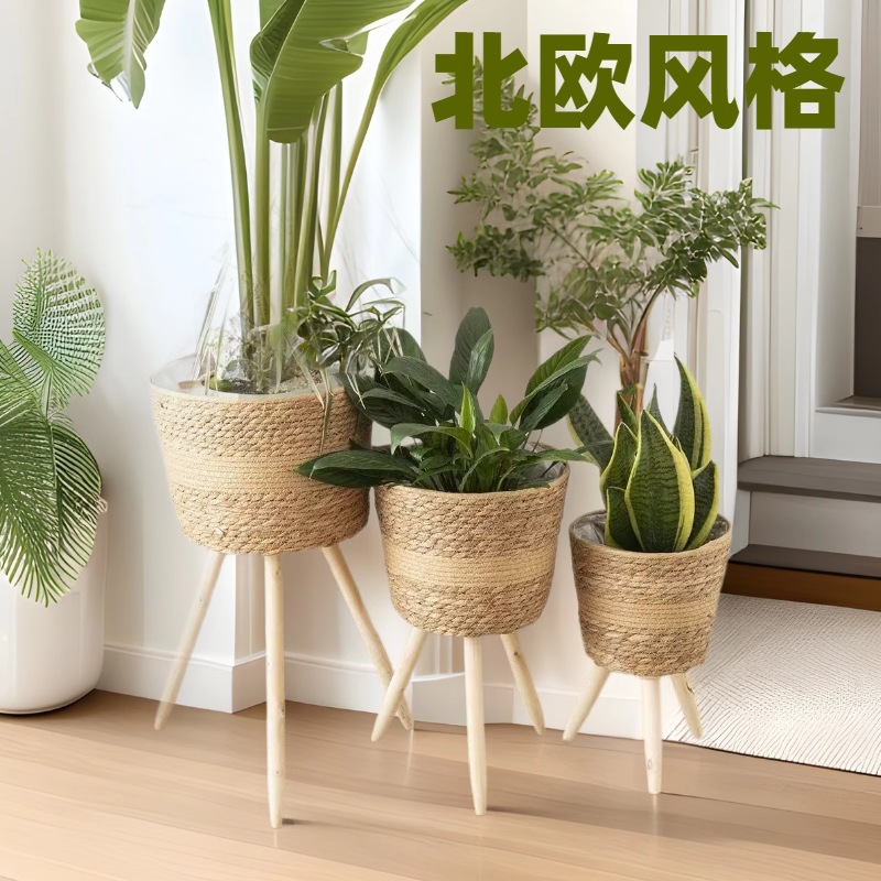Soporte de flores nórdico, sala de estar, canasta de flores, maceta, estante de flores de piso, decoración de balcón del hogar interior, canasta de flores de la sala de estar de eneldo verde