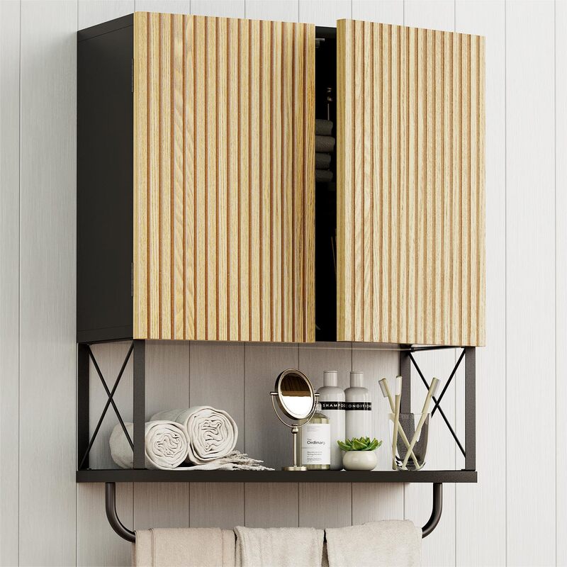 Bathroom Wall Mounted Medicine Cabinet with Towel Bar Hanging Bathroom Wall Mounted Cabinet Bathroom Storage Toilet Storage Cabinet Black