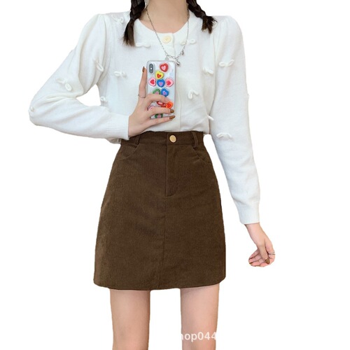 Corduroy skirt anti-exposure black bag hip skirt short skirt autumn and winter large size 20 high waist slimming A22 fat mm