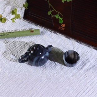 Collectible Xinjiang Hotan Blue and Flower Seed Teapot Size 145-78.5-69mm Teacup Size 54-42mm