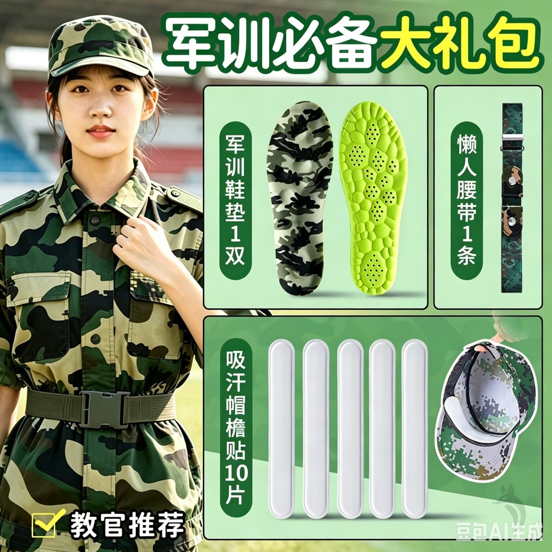 【军训必备三件套】踩屎感军训鞋垫️防臭吸汗迷彩腰带吸汗帽檐贴