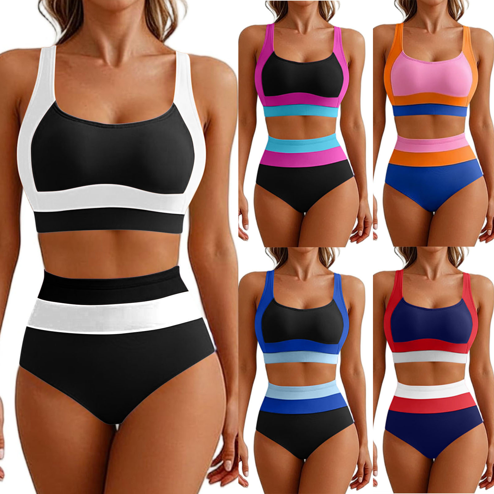 Women's Slimming Two-piece Bikini Set Solid Colour Swimwear_voghion.com
